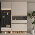 Modern Shoe Cabinet With Storage Bench Hooks Decorative Items Digital Display And Indoor Plant