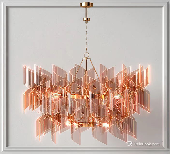 Modern Artistic Geometric Chandelier With Rose Gold Metal Frames And Warm Lighting 3d model 