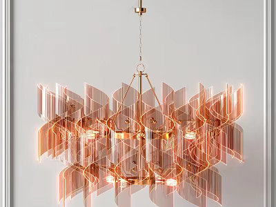 Modern Artistic Geometric Chandelier With Rose Gold Metal Frames And Warm Lighting 3d model