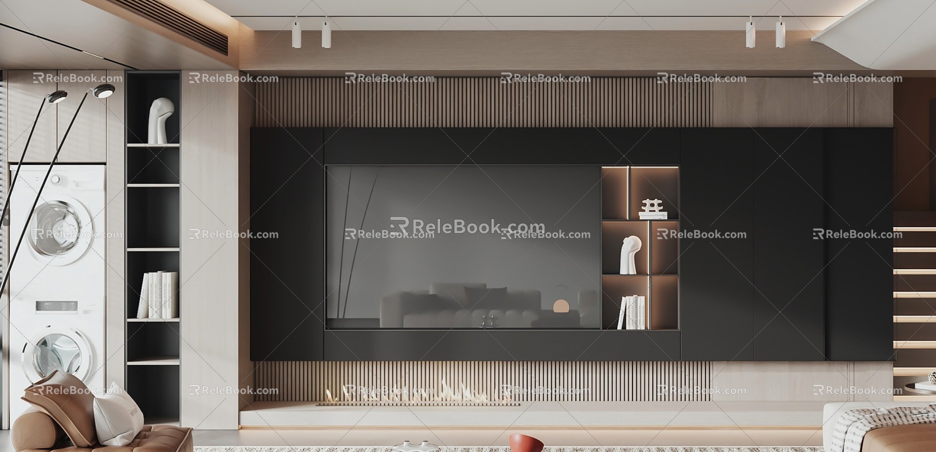 Modern TV Background Wall TV Background Wall Integrated Cabinet Living Room Background Wall 3d model