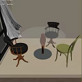 Modern Leisure Chairs in Green Black with Wooden Legs Glass Table Near Window Natural Light