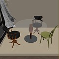 Middle Ancient Casual Table and Chair Round Table Glass Table 3d model