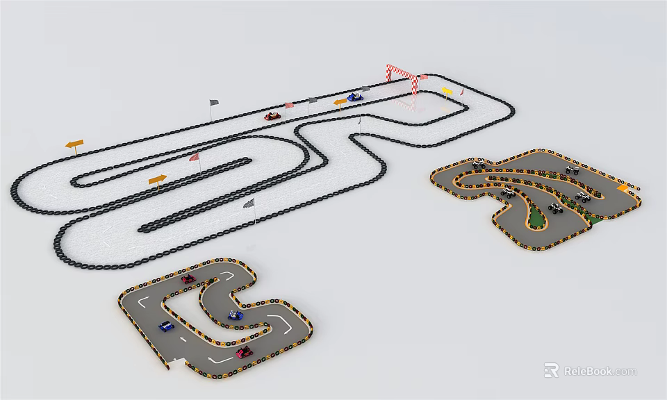 Toy Car Track With Curved Paths And Mini Racing Vehicles For Play 3d model 