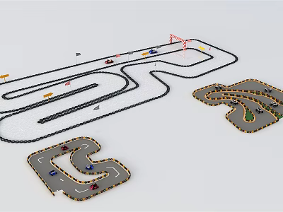Toy Car Track With Curved Paths And Mini Racing Vehicles For Play 3d model