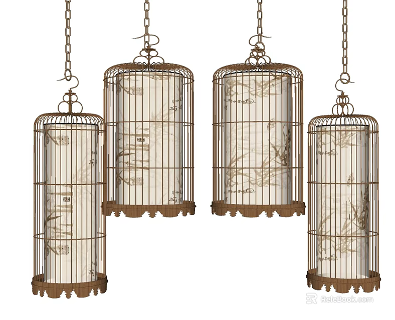 Vintage Birdcage Shaped Chandeliers With Metal Frames And Hanging Design 3d model 