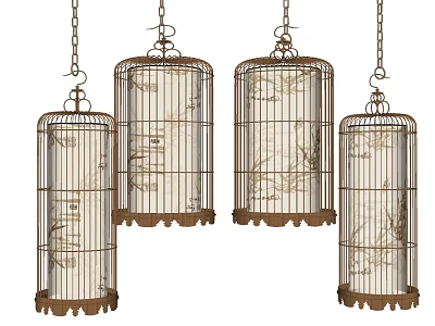 Vintage Birdcage Shaped Chandeliers With Metal Frames And Hanging Design 3d model