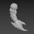 Fantasy Character Creature 3D Model With Detailed Head Textured Body And Spiked Appendages