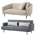 Stylish Two Seater Sofa with Beige Gray Upholstery Wooden Legs and Cushions