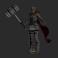 Armored Fantasy Warrior With Dragon Emblem Helmet And Fur Collar Holding Sword