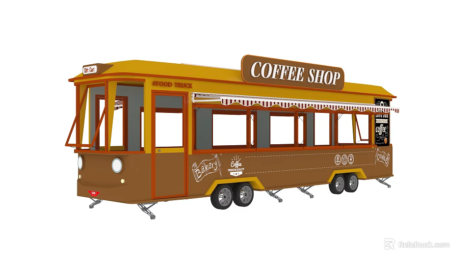 Mobile Coffee Shop Function Cart With Awning Windows And Exterior Design 3d model 