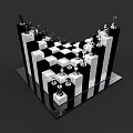 3D Chessboard Design With Black And White Squares And Chess Pieces