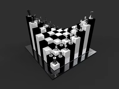 3D Chessboard Design With Black And White Squares And Chess Pieces 3d model