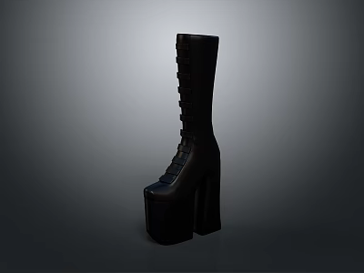 Black Knee High Boots With Lace Up Design And Platform Sole For Daily Use 3d model