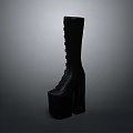 Black Knee High Boots With Lace Up Design And Platform Sole For Daily Use
