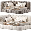 Soft Upholstered Kids Bed With Striped Bedding Multiple Color Options And Decorative Pillows