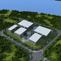 Modern Industrial Factory Complex With Green Trees Waterfront And Spacious Layout 3d model