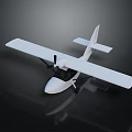 White Small Single Engine Airplane With Propeller And Large Wings On Dark Reflective Background 3d model