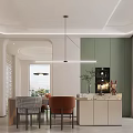 Modern Elegant Restaurant Interior With Dining Table Pendant Light And Green Plants 3d model