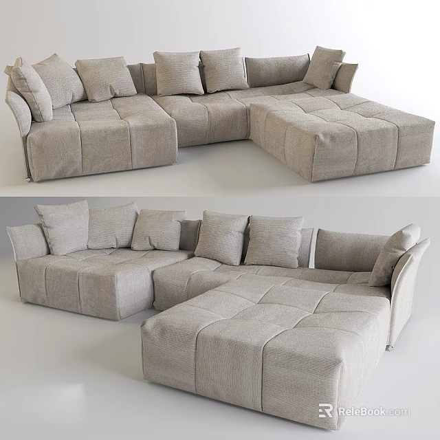 Light Gray Fabric Sectional Sofa With Multiple Cushions And Modern Design 3d model