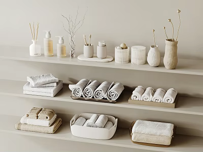 Neatly Arranged Towels In A Bathroom Shelving Unit With Decor 3d model Neatly Arranged Towels In A Bathroom Shelving Unit With Decor 3d model