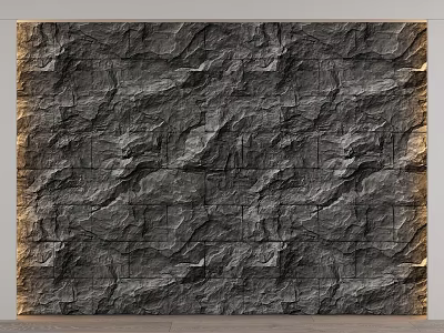 Natural Stone Wall With Rough Texture And Wooden Frame For Home Interior Design 3d model