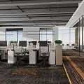 Modern Formal Conference Room Interior With Long Table Black Chairs And Grid Ceiling 3d model