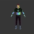 Game Movie Character In Trendy Hoodie With Colorful Design Glasses Hat Black Pants White Sneakers