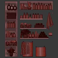 Laundry Essentials On Shelves With Towels Soap Bottles Storage Baskets Toilet Paper And Green Plants