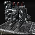 Industrial Equipment Featuring Metal Casing Top Cylindrical Components Red Insulators And Grating Platform Base