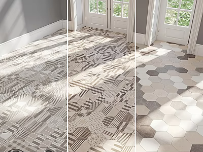 Modern Interior Floor Tiles With Various Geometric Patterns And Hexagonal Designs 3d model