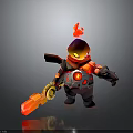 Fiery Red Hooded Creature With Glowing Eyes Holding Large Orange Key Weapon