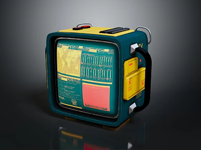 Vintage Portable Computer With Green Yellow Exterior Display Screen And Handle 3d model