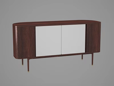 Modern Dark Wood Sideboard With White Panel Doors And Gold Metal Legs 3d model