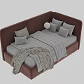 Modern Light Beige Sofa Bed With Plush Cushions And Cozy Throw Blanket