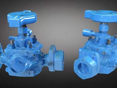 Blue Metal Radiator Pipe Valve Components For Home Heating System 3d model