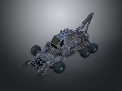 Sci Fi Mechanical Armored Vehicle With Six Wheels And Weaponized Design 3d model
