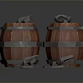 3D Rendered Orange Wooden Barrels With Metal Hoops And Scattered Lids