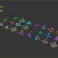 Small Blue Space Rockets Arranged in Cosmic Constellation with Yellow Details on Dark Background