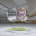 Transparent Sphere With Colorful Crystal Structure On Geometric Stand In Modern Exhibition Hall Interior