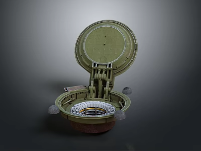 Detailed Weapon Circular Mine 3D Model Showing Open Lid And Inner Mechanical Structure 3d model