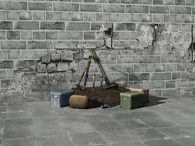 Weapons mortar ammunition box shell dilapidated wall retro brick 3d model