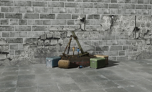 Weapons mortar ammunition box shell dilapidated wall retro brick 3d model