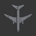 White Commercial Airplane Model Display With Twin Engines Extended Wings And Tail On Dark Background