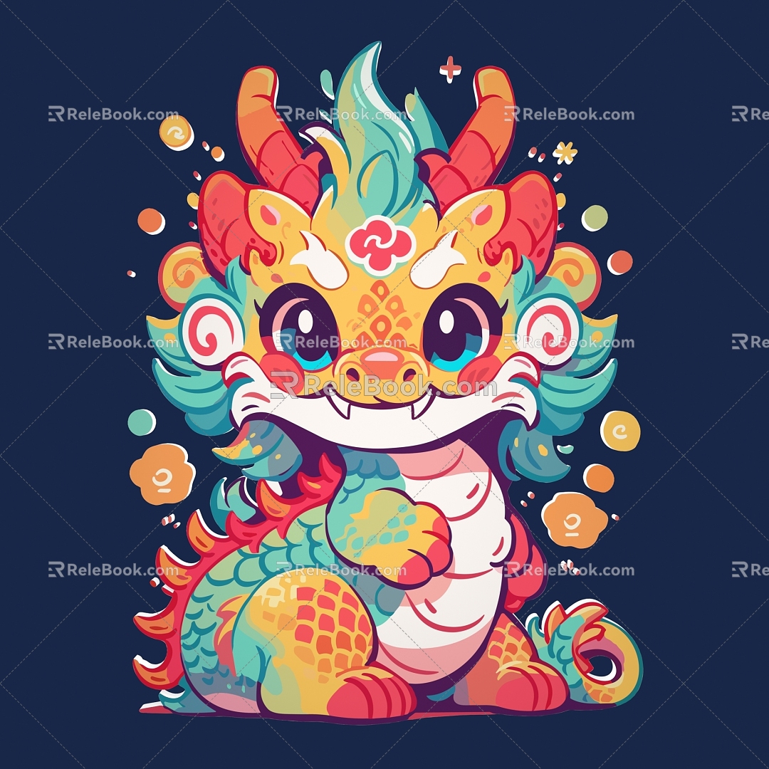 New Chinese Carto Painting Dragon Year Chinese Dragon Golden Dragon Insert Dragon Paper-cut Dragon Kirin Ruilong 3d model