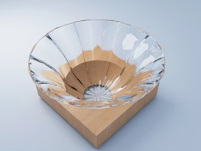 Elegant Crystal Dinnerware Set With Transparent Bowl Intricate Design And Wooden Base 3d model