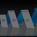 White and Blue Display Boards With Stepped Arrangement Geometric Design And New Era Pattern Text