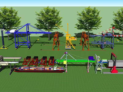 Heavy Duty Industrial Equipment With Cranes Various Colored Machinery In Outdoor Setting 3d model