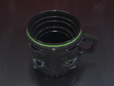 Sleek Black Ceramic Mug With Green Accent Ring Unique Handle And Textured Surface Design 3d model