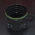 Sleek Black Ceramic Mug With Green Accent Ring Unique Handle And Textured Surface Design 3d model