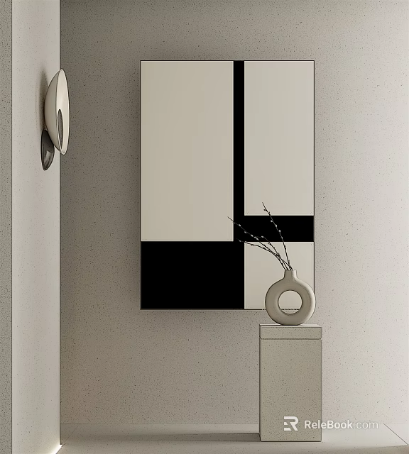 Minimalist Interior Decor With Geometric Wall Art Vase On Console Table 3d model